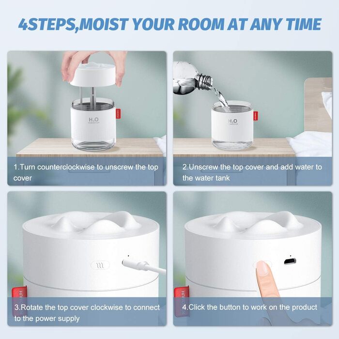Ультразвуковий зволожувач повітря 500 мл Mini USB - тихий зволожувач для дому, офісу, йоги, з автовимкненням, до 18 годин роботи