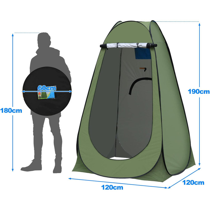 Намет для туалету та душу TUKAILAI для кемпінгу, Pop-Up, 150x150x190 см, зелений
