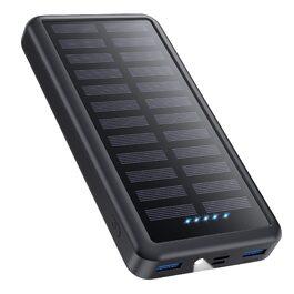 Power Bank 26800mAh USB-C Solar Powerbank PD 3.0A, Водонепроникний акумулятор з LED ліхтариком для iPhone/Samsung та кемпінгу, Чорний