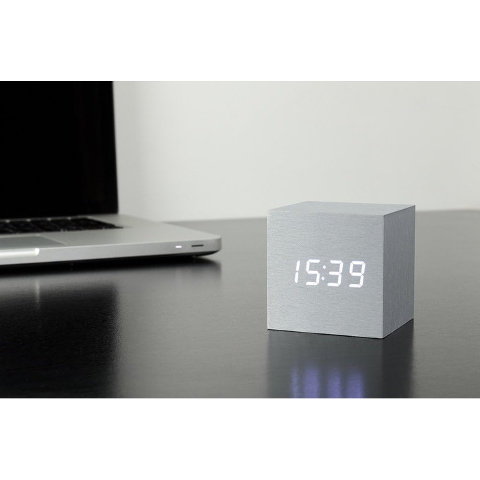 Cube Click Clock Aluminium / White LED 6.8x6.8x6.8 cm Black