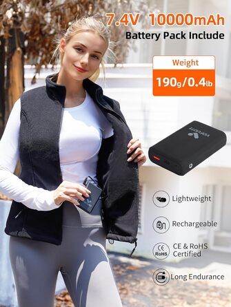 Електрична гріюча жилетка для жінок, чорна, з акумулятором 7.4V 10000mAh, 3 режими нагріву, ідеальний подарунок на Різдво