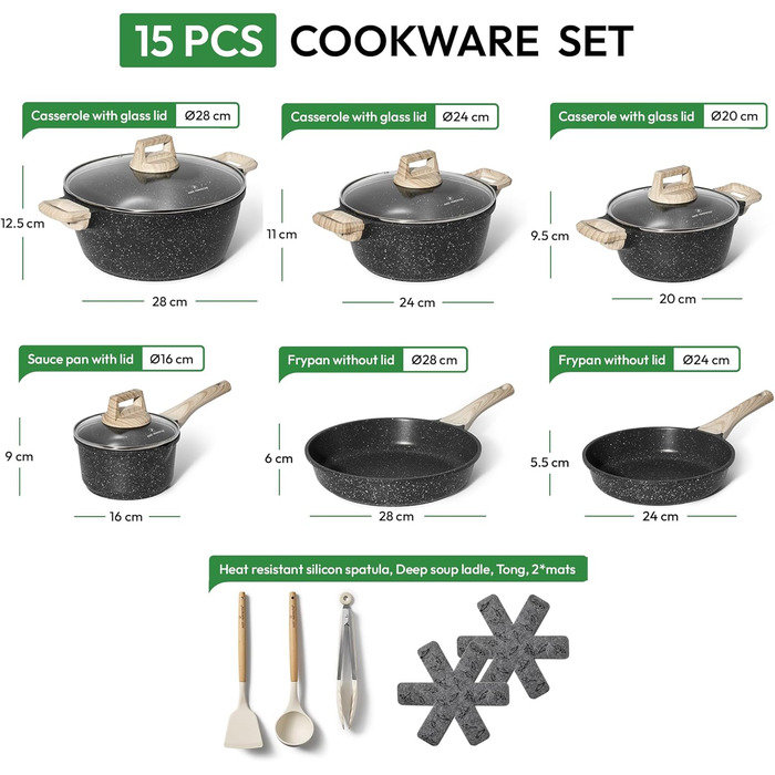 Набір каструль та сковорідок JUST PERFECTO Induktion (14-15 частин) - нержавіюча сталь, без PTFE та PFOA