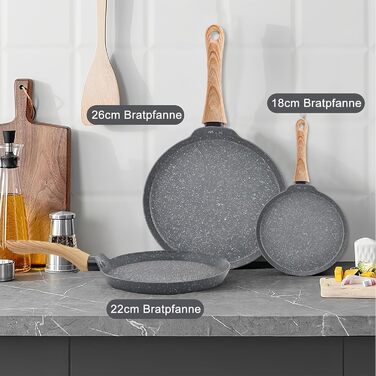 Набір сковорідок Maxspace 3 шт. з антипригарним покриттям, індукційне дно 18, 22, 26 см, для всіх плит (сірий)