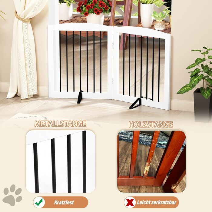 Захисне ґратка для собак, перегородка для собак у квартиру без свердління, металева та дерев'яна, самостійна, для дверей, сходів, захист, складана, біла, 4 панелі, захист для дверей 24 дюйми * 4 (24 дюйми білий * 2)