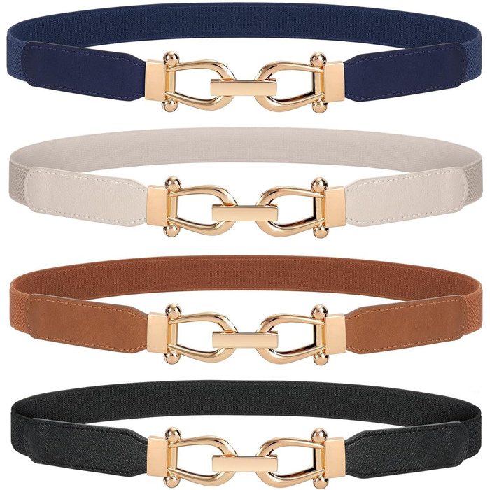 Жіночий еластичний ремінь JasGood Skinny з золотистою пряжкою. Чорний, коричневий, білий, бежевий. Довжина 70/90 см, розмір талії 68-114 см