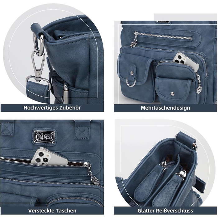 Сумка жіноча KL928 через плече, велика, PU шкіра, чорно-сіра з багатьма відділеннями