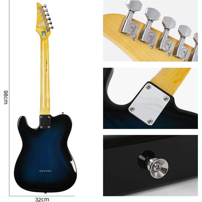 Електрогітара Bullstar для початківців TL Series, повний розмір, корпус з павловнії, гриф C-подібної форми, комплектація з аксесуарами, сумка MS110 (блакитна)