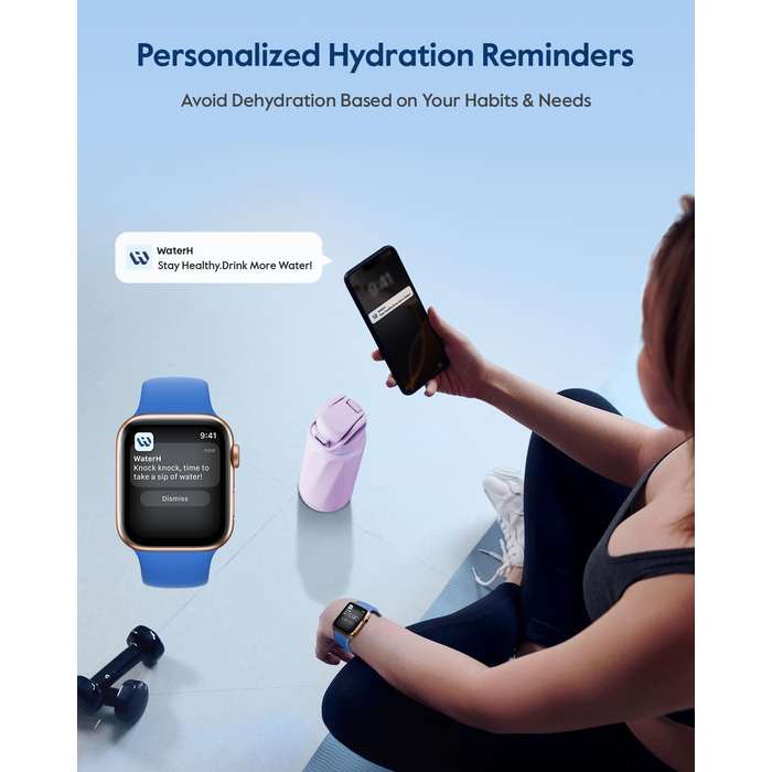 Розумна пляшка для води WATERH Boost 946 мл, з нагадуванням про пиття, сталь, подвійні стінки, вакуумна ізоляція, широка горловина, бузковий колір