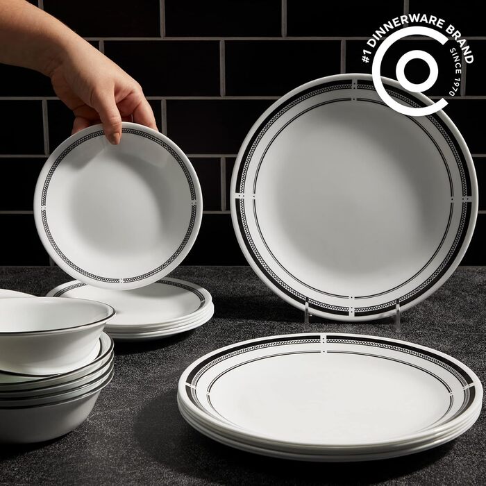 Сервіз Corelle на 6 осіб, 18 предметів, Vitrelle, морські смуги (чорний, геометричний)