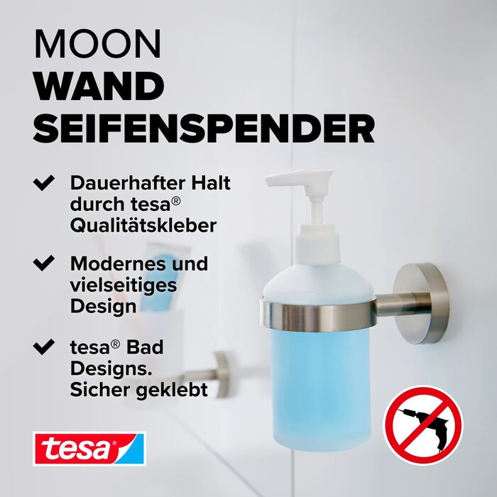 tesa Moon Bad Handtuchhalter, 2-arm and swivel, chrome - for wall mounting without drilling, incl. adhesive solution - 50mm x 83mm x 456mm