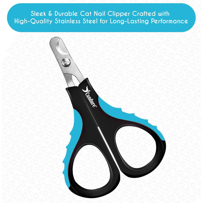 Професійні ножиці для обрізання кігтів собак та котів Candure з пилочкою, нержавіюча сталь, безпечний захист, 15 см, блакитний (XS)