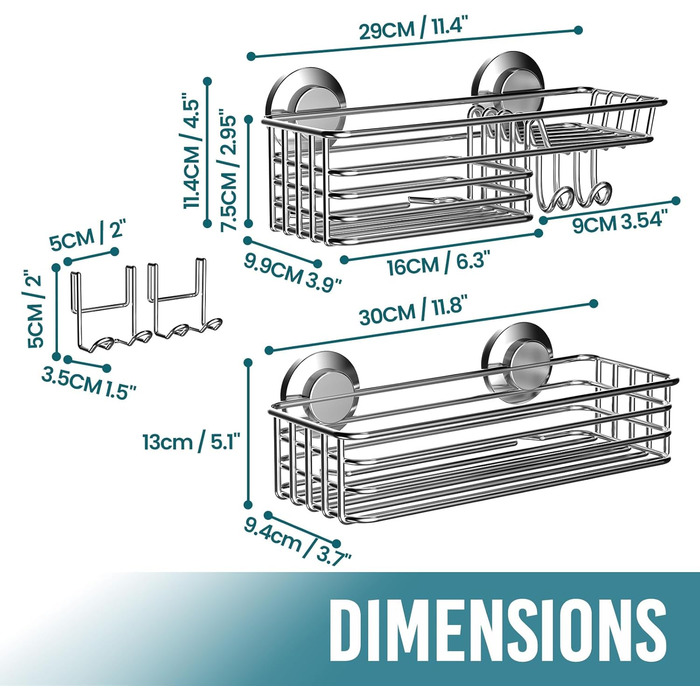 Дзеркальна поличка для душу TAILI Rostfrei без свердління з присосками (2 шт., срібло)
