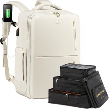 LOVEVOOK Рюкзак жіночий великий з відділенням для взуття, вологостійким відділенням та відділенням для ноутбука 17 дюймів, рюкзак чоловічий, розширюваний ручний багаж для бізнесу 30-40л для подорожей, відпустки, походів, Beige Beige 17,3 дюймів