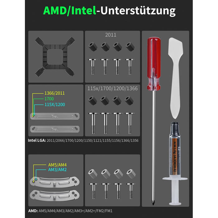 upHere Охолоджувач процесора up2KC8 з RGB підсвічуванням, подвійна вежа, 8 теплових трубок, 120мм вентилятор, сумісний з AMD AM4/AM5 та Intel 2011/2066