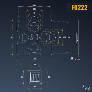Настінне кріплення для телевізора RICOO R07 40-100 дюймів, до 100 кг, VESA 200x200-600x400, похиле, для 55, 75, 65, 85 дюймів