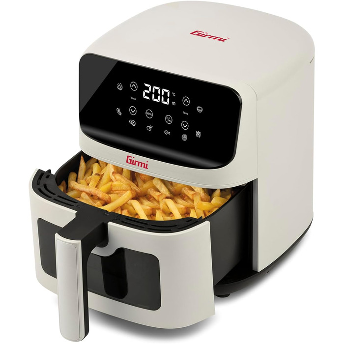 Фритюрниця електрична Girmi Ecofrit Lite 4.2л, 1400 Вт, з цифровим дисплеєм, 8 програм, таймер, регулювання температури, без BPA/PFOA, книга рецептів