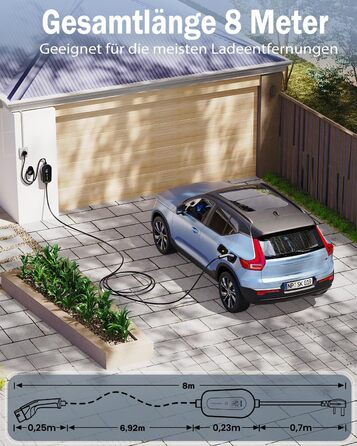 Кабель для зарядки електромобіля EzGoGo Type 2 Schuko 3.7 кВт 8м, LCD-дисплей, IP65, для EV/PHEV (IEC 62196-2)