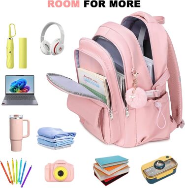 Шкільний рюкзак для підлітків, дівчаток, 3-в-1: рюкзак, ланчбокс, пенал (рожевий). Підходить для ноутбука 15.6