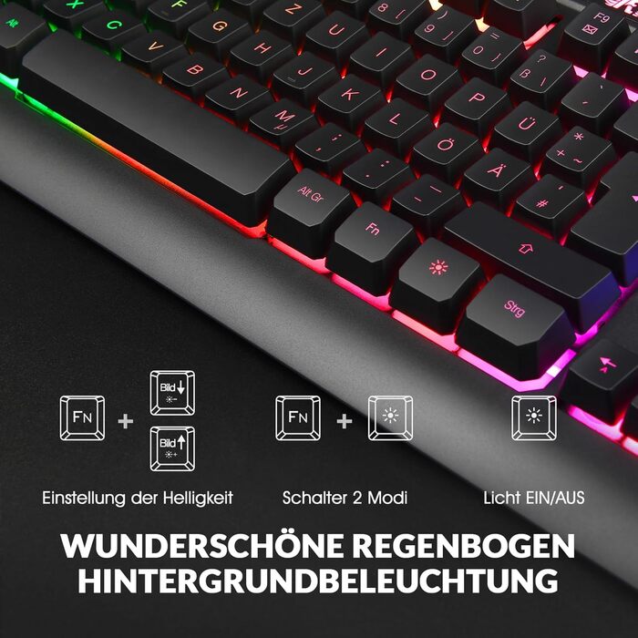 Геймінговий комплект клавіатури та миші Rii RK900: ергономічний дизайн, QWERTZ-клавіатура, сумісність з PC, Laptop, Xbox, PS4, PS5