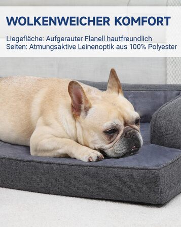 Ортопедичне ліжко для собак KSIIA, великі породи, кошик для собак, знімний та пральний чохол, водонепроникне ліжко для собак з бортиком, неслизьке дно, темно-сірий, 88x55x15 см