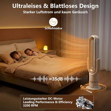 Безлопатевий вентилятор-нагрівач TP18Pro 2-в-1: охолодження та обігрів, 10 режимів охолодження, 3 - обігріву, пульт та сенсорне керування, тихий DC-двигун