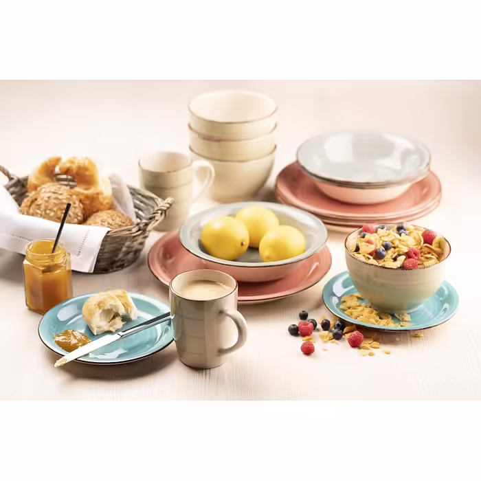 MÄSER Dinnerware Set for 6 People in Modern Vintage Look, 12-Piece Tableware Set, Hand-Painted, Blue, Stoneware, Smoke Blue (Bel Tempo II)