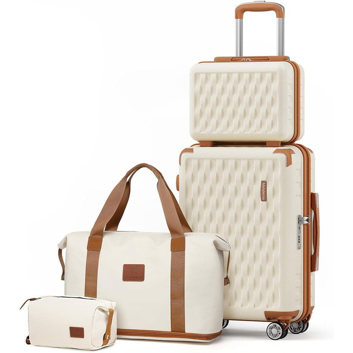 Набір валіз Melalenia 7 предметів з жорстким корпусом, легкий, на 4 колесах з TSA-замком. Включає косметичку, сумку для подорожей та кулькову косметичку (білий, 53 см, ручна поклажа 4 предм.)