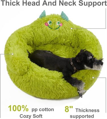 Jiupety Dog Bed Cat Bed Fluffy, Donut Dog Bed for Large Dogs, Orthopedic Dog Bed Dog House Indoor, Dog Basket Size L (69 x 69 x 36 cm), Cartoon Dog Bed, Green