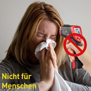 Інфрачервоний термометр Eventek -50°C до 600°C з лазером та LCD дисплеєм. Безконтактний термометр для піци, гриля, приготування їжі та промисловості. Регульований коефіцієнт випромінювання (Не для людей). Червоний з термометром для м'яса 304.