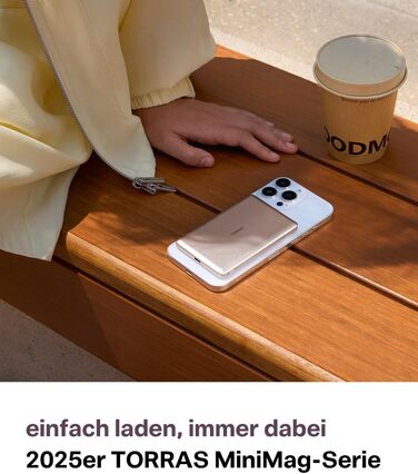 Powerbank TORRAS MiniMag Ultra Slim з MagSafe для iPhone 17 Pro Max, 5000mAh, Швидка зарядка, Бездротовий акумулятор, USB-C, Сірий Титан (Золото)