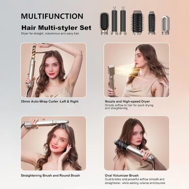 Набір для укладки волосся Souvik 6шт: щітка-фен, плойка, об'єм, сушка - срібло