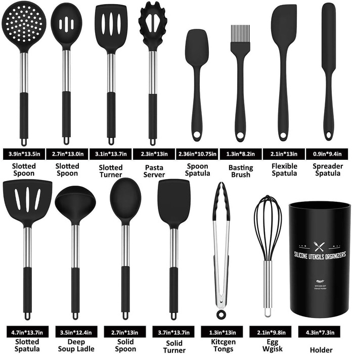 Набір кухонних аксесуарів Umite Chef, 15 предметів, силікон, сірий, для антипригарного посуду