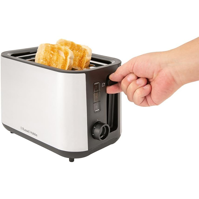 Тостер Russell Hobbs Textures+ з широкими слотами, підставка для бургерів, щипці, 6 рівнів підсмажування, розморожування та підігріву, 850W, 22601-56, нержавіюча сталь, 2 відсіки