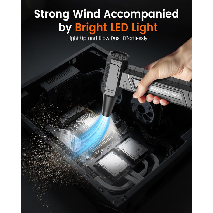 Електричний пилодув для ПК та приміщень - Air Duster 200000 RPM, 4-рівні, акумуляторний, чорний