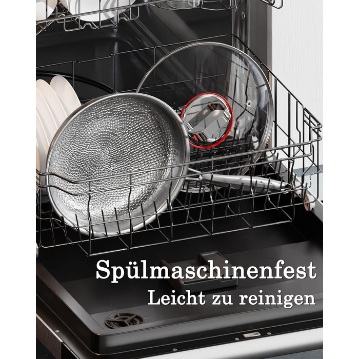 Сковорода з нержавіючої сталі 28 см, антипригарна, з кришкою, 18/10, для індукційних плит, енергоефективна, без PTFE та PFOA