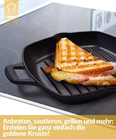 Чавунна гриль сковорода Chefarone 25.5 см з носиком – емальована сковорода для стейків, підходить для індукції, газу, склокераміки та духовки