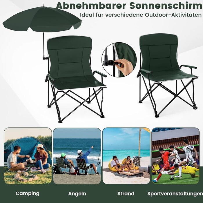 Складний туристичний стілець COSTWAY з сонцезахисним щитом, XXL, до 150 кг, з сумкою для перенесення, для кемпінгу та риболовлі