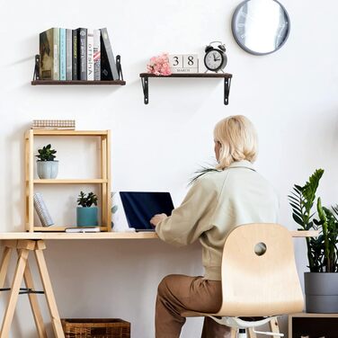 Настінна полиця з дерева, 2 шт. в наборі, рустикальний стиль, з кріпленням для рушників, світло-коричневий колір, для спальні, вітальні, ванної кімнати, кухні, офісу