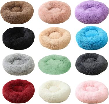 Кругле м'яке ліжко для собак та котів Haoye, плюшеве, зручне, миється, Ø 50 см, бордовий