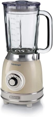 Vintage Ariete 583 Glass Mixer, Retro Multi-Function Mixer with 4 Blades, 4 Speeds + Pulse Function, Ice-Crusher Function, 1.5 Liter Capacity, 1000W, Beige Beige Single