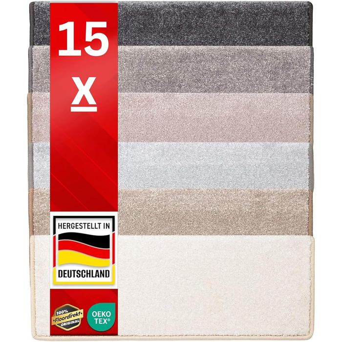 Casa Pura Non-Slip Stair Treads - 15 Piece Set | Soft Plush Carpet for Stairs | Self-Adhesive, 65 x 23.5 x 1.3 cm