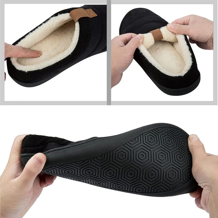 Чоловічі тапочки зимові теплі м'які комфортні з піною пам'яті протиковзкі для дому та вулиці 45/46 EU чорні
