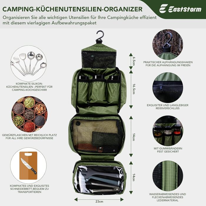 Набір кухонного приладдя для кемпінгу EASTSTORM з водонепроникним чохлом – компактний та легкий посуд для кемпінгу, відпочинку на природі, походів та альпінізму. Ідеальний набір для рюкзаків