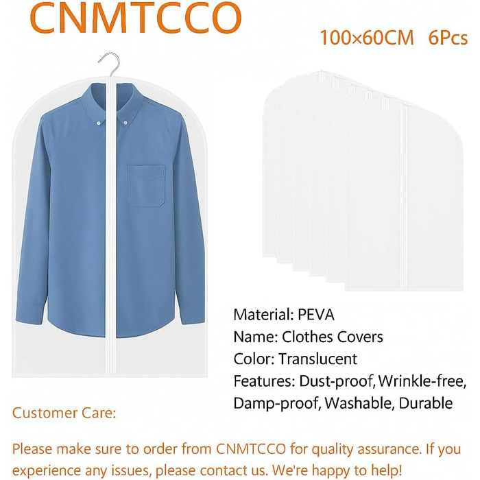 Набір мішко-органайзерів для одягу CNMTCCO, 6 шт., 60x100 см, прозорі, захист від пилу та вологи