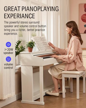 Donner Digitalpiano DDP-100: 88 клавіш, зважена клавіатура, для початківців, комплект з підставкою та адаптером, білий