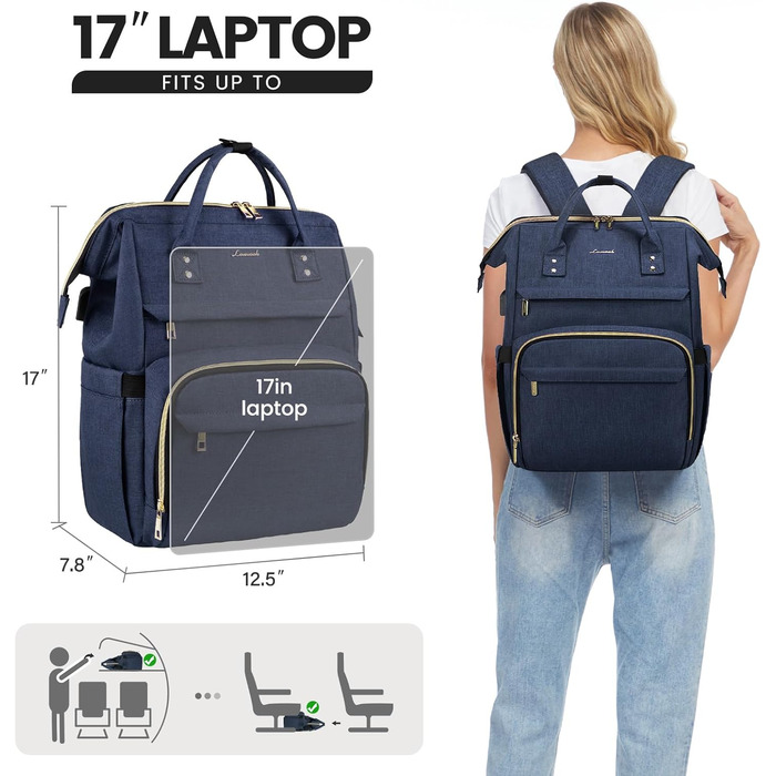 LOVEVOOK Рюкзак для жінок, шкільний/університетський, водонепроникний, з USB-портом, для роботи, подорожей, 17