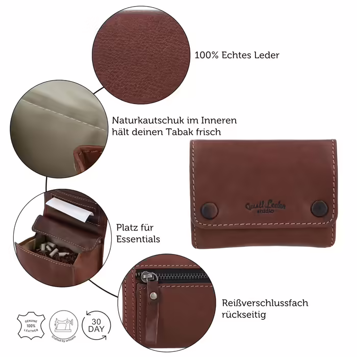 Gusti Tabaktasche Leather - Lutz Spinning Wheel Tobacco Pouch Fine Cut Pouch Brown Leather