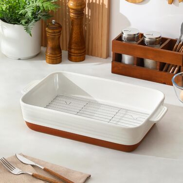 Форма для запікання MALACASA Serie TARA, 4.5л, кераміка, прямокутна, стійка до подряпин | Для лазаньї, тірамісу, запіканок 35*23.8 см (з решіткою)