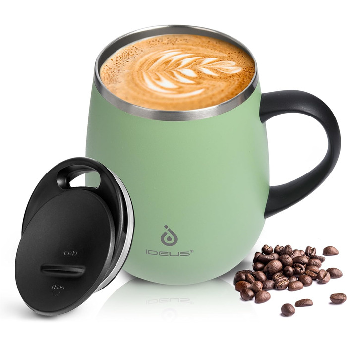 Кружка для кави та чаю Ideus 470 мл з нержавіючої сталі, подвійні стінки, вакуумна ізоляція, зелена