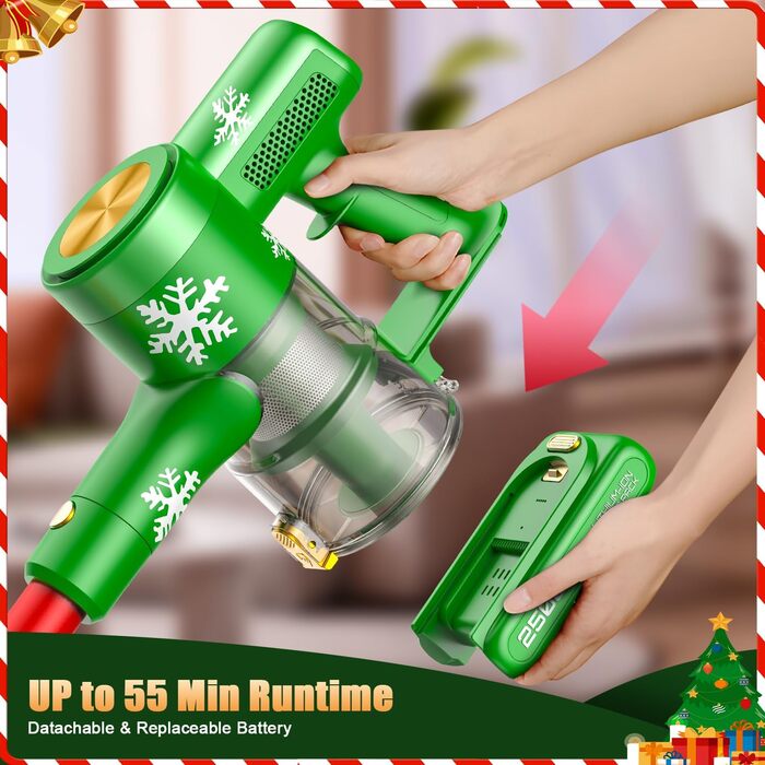 Бездротовий акумуляторний пилосос 48KPa/500W/55хв з LED-дисплеєм та зарядною станцією, для прибирання шерсті тварин, килимів, твердих поверхонь та авто, колір: зелений